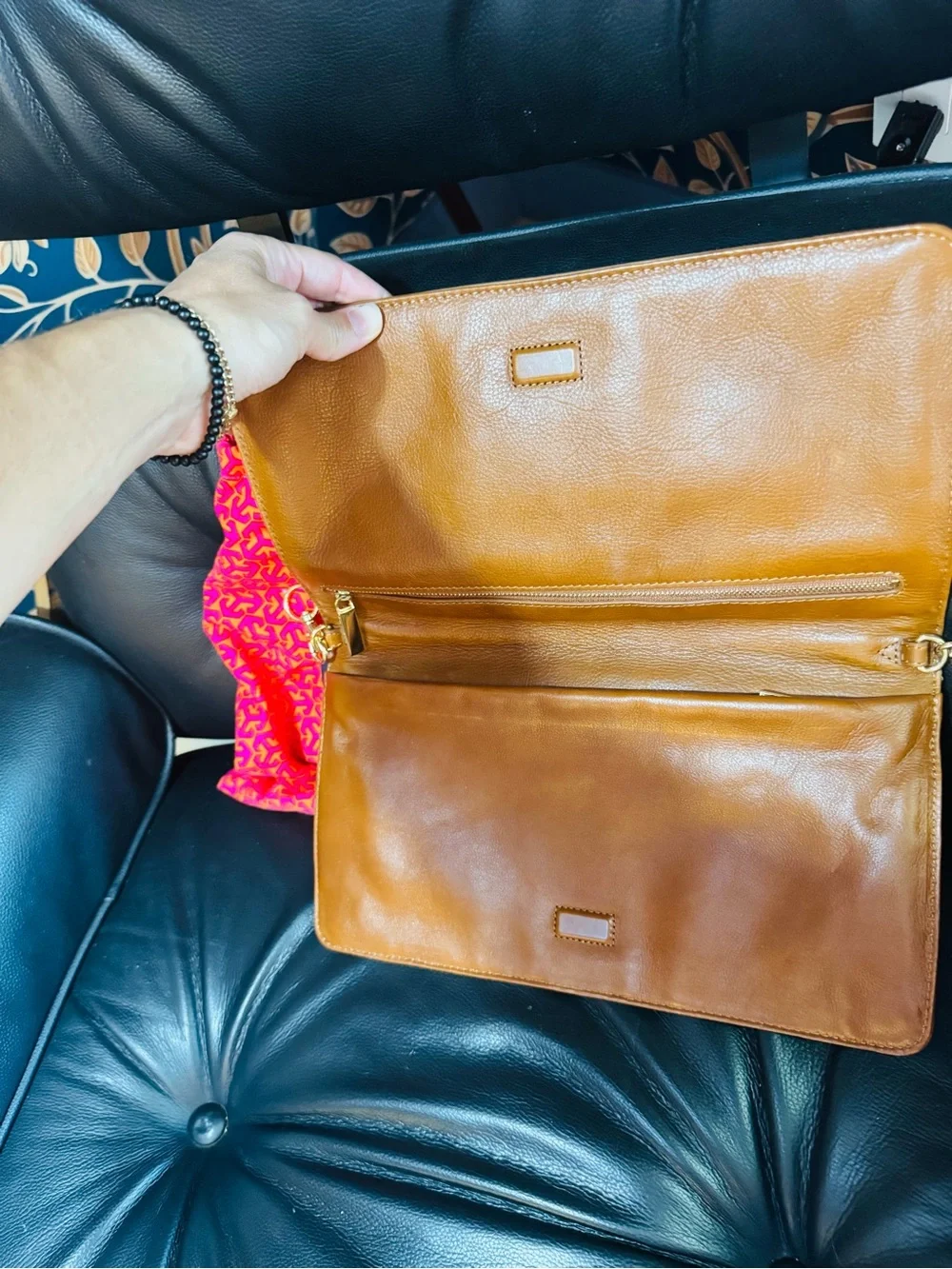 Tory Burch Amanda Leather Shoulder Bag Clutch | Luggage Brown + Gold | Dust Bag